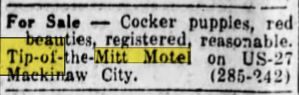 Sunrise Beach (Tip of The Mitt Motel) - Jul 1949 Ad For Puppies (newer photo)